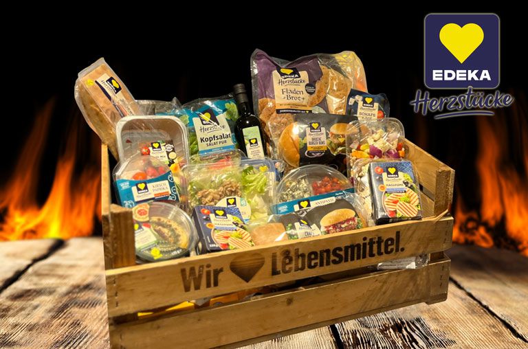Korb voll von Herzstücke-Artikeln zum Veggie grillen bei EDEKA Nils Meyer