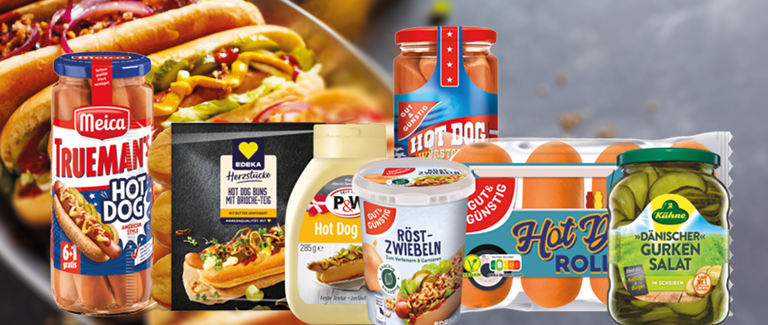 Produkte für klassischen Hot Dog